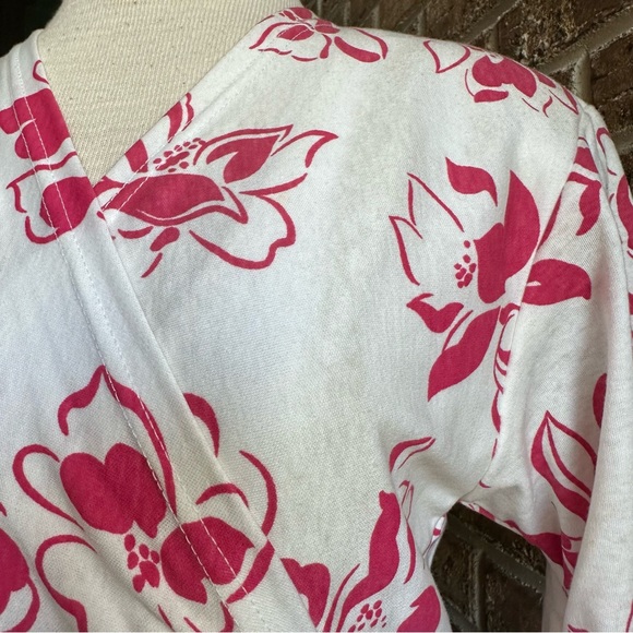VTG 80s Retro NWT White & Pink Floral Print Short Sleeve Wrap Dress - Picture 6 of 11